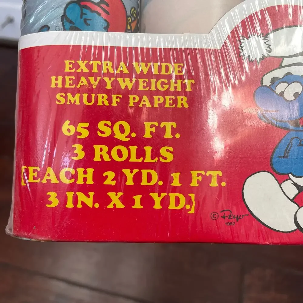 Vintage Smurf Gift Wrapping Paper 1982 Peyo Papercraft 3 Roll USA 6911 NOS Read